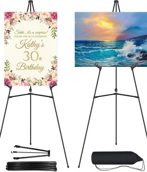 2PCS Black Easel Stand for Wedding Sign Stand, 65 Inch Adjustable Metal Easels for Display, Portable Folding Easel for Wedding, Display Show, Arts, Poster with Portable Bags