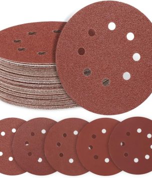 50 PCS 5 Inch 8 Hole Sanding Discs, 60 80 120 240 320 Assorted Grits Hook and Loop Round Sandpaper Pads for Random Orbital Sander