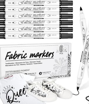 Black Fabric Markers Permanent for Clothes: Dual-Tip Fabric Marker 6 Pack, Waterproof, Non-Toxic Fabric Pen, Used to Make Gifts for Friends, Suitable for T-Shirts, Shoes, Canvas Bags, Hat, Textiles