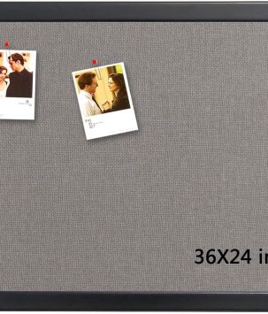 Bulletin Board 36 x 24 Inch, 100% Wood Framed Canvas Cork Board with Grey Fabric, Wall Mounted Notice Board for Home Office School